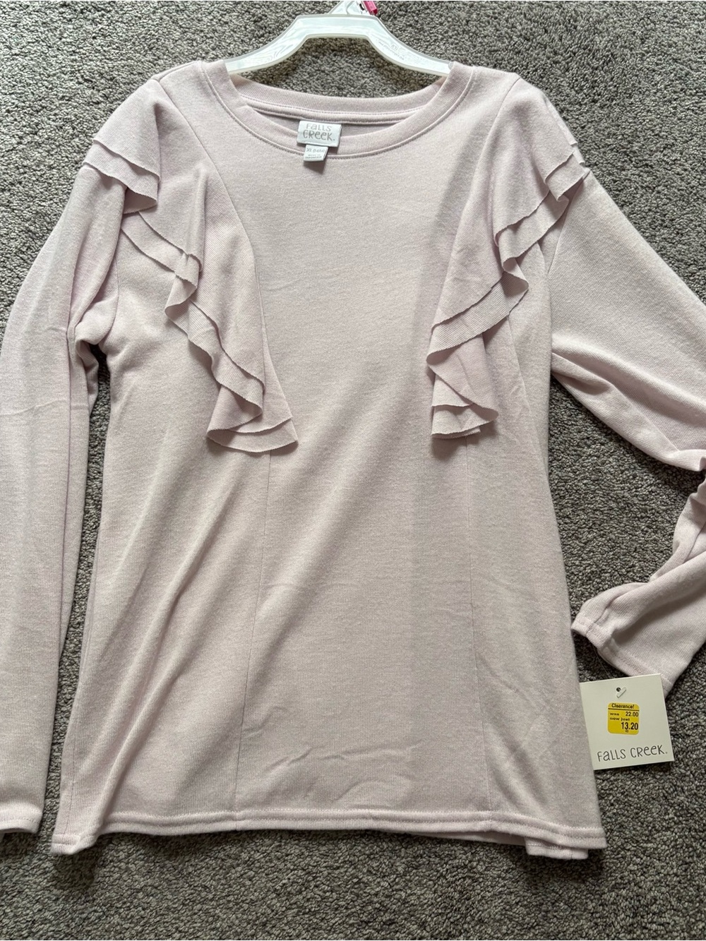 Falls Creek Light Pink Ruffle-Trim Long Sleeve Top